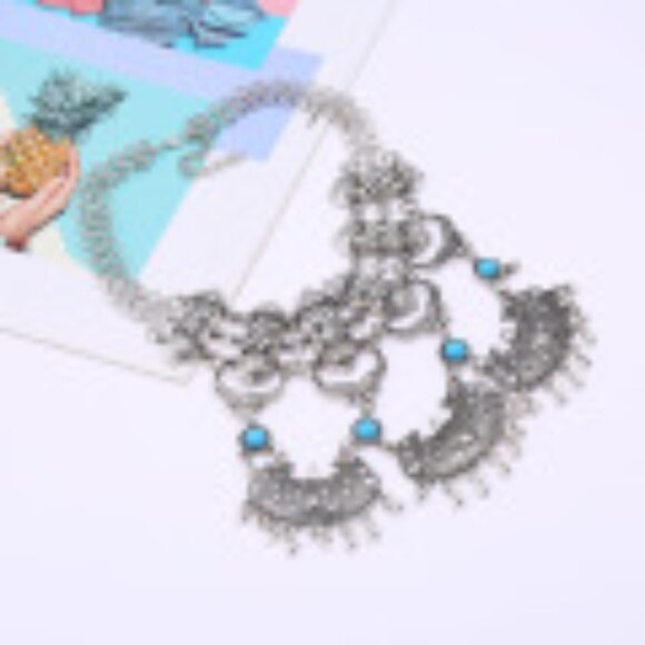 #047 Exaggerated Tassel Necklace Bohemian Ethnic Vintage Turquoise Collarbone - Picture 3 of 4